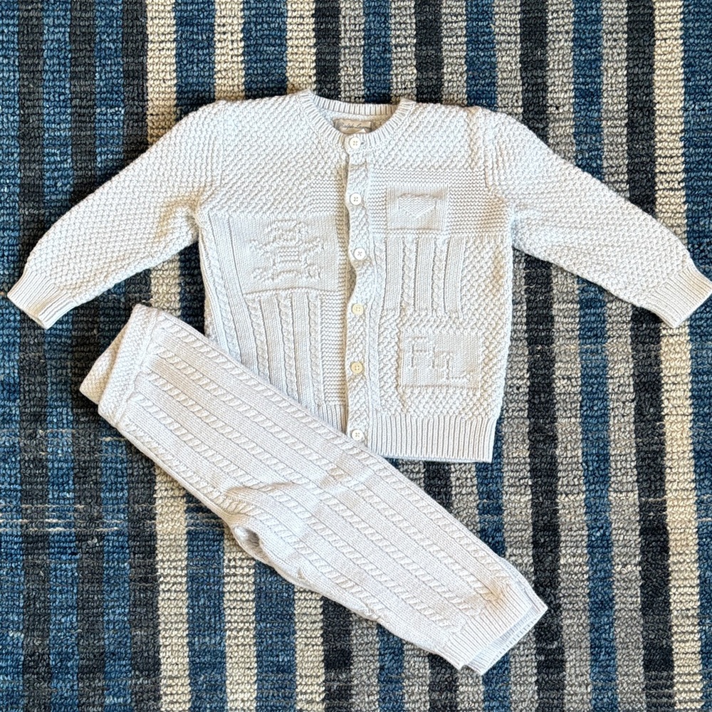 Ralph Lauren Baby Cable Knit Sweater Set Cardigan and Pants Beryl Blue 18-24 M